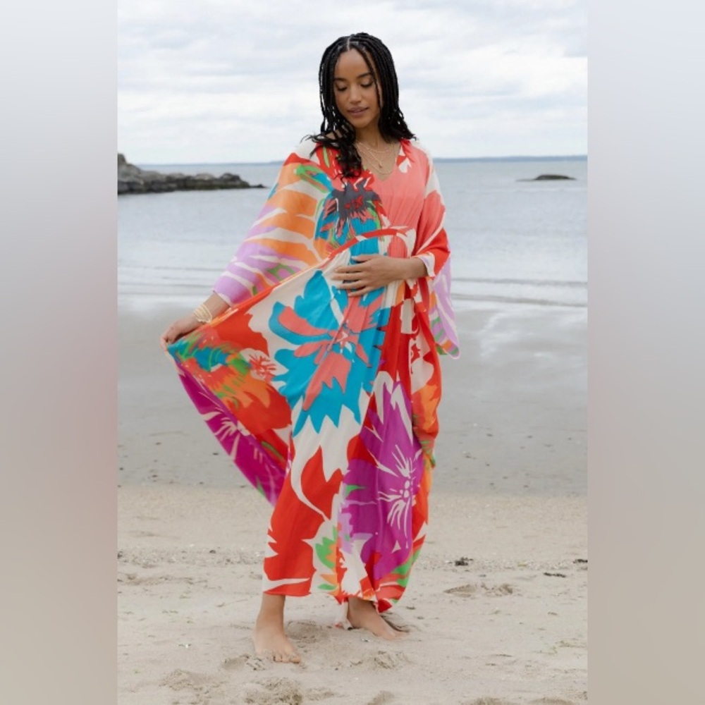 Saachi Multicolor Floral Kaftan Maxi Dress O/S